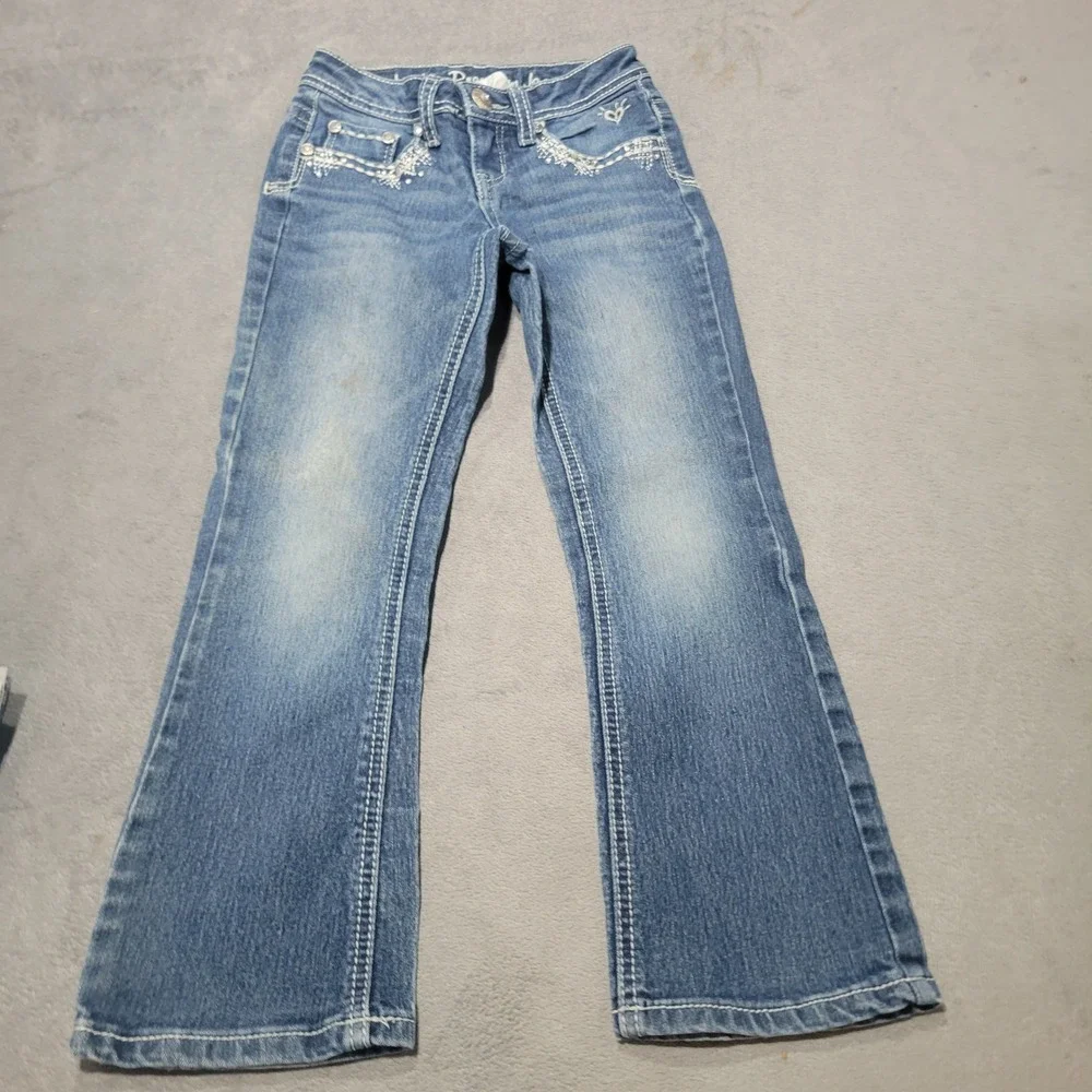 Justice Premium Jeans Girls 7 Blue Simply Low Bootcut Rhinestone Embellished Y2K